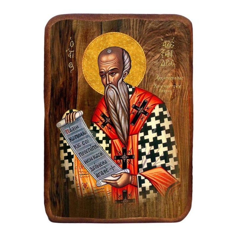 Εικόνα Ορθοδοξίας με περίγραμμα χρυσό σε ξύλο Φλαμουρίας  με  βάση Μπομπονιέρα βάπτισης Άγιος Αλέξανδρος Σετ 20 τεμαχίων, Εικόνα Βάπτισης, Χειροποίητη Βυζαντινή εικόνα Bomboniera 9x6cm, Χριστιανικό Δώρο Διάσταση 45x35 cm (17,7 x 13,8 ίντσες) INTRAEK-54321