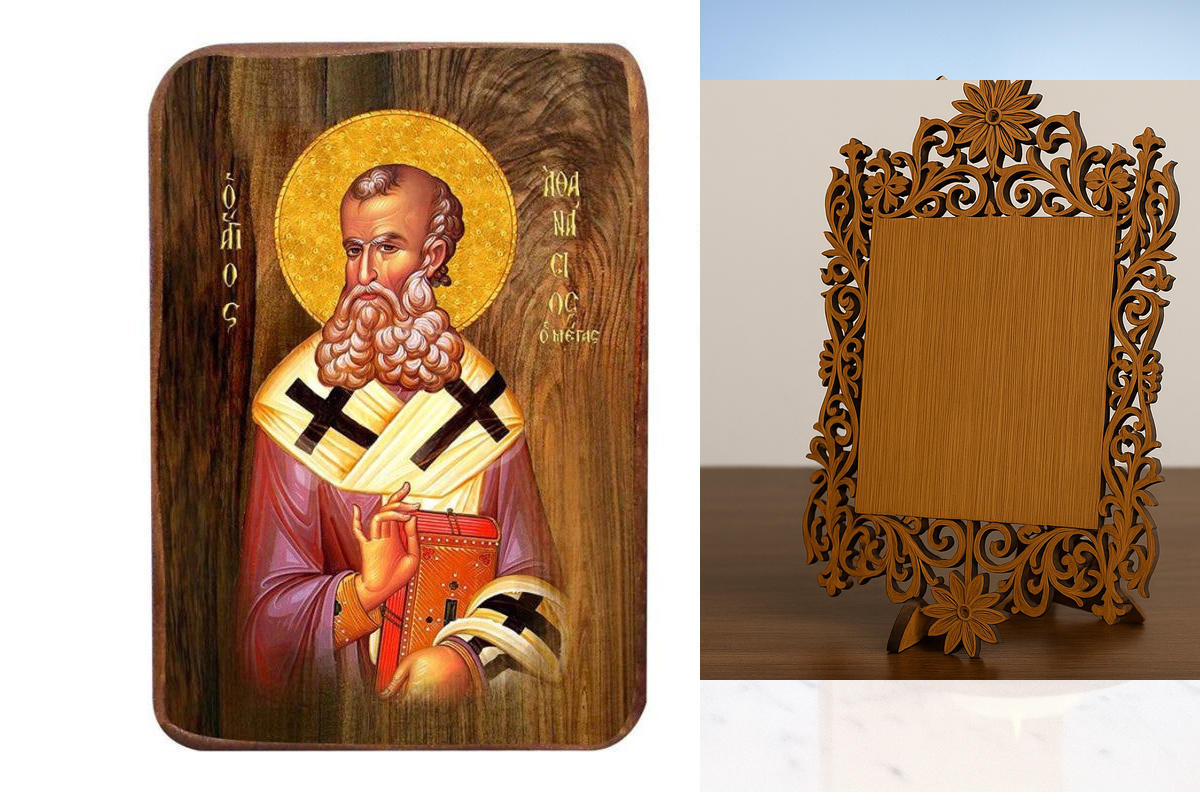 Σετ 2 τεμαχίων – Εικόνα Ορθοδοξίας Δαντέλα μαζι με  Βάση σε  8 χρώματα με περίγραμμα χρυσό σε ξύλο Plywood (Πλακάζ)   με  βάση Μπομπονιέρα Βάπτισης Άγιος Αθανάσιος Σετ 20 τεμαχίων, Εικόνα Βάπτισης, Μπομπονιέρα Χειροποίητη Βυζαντινή εικόνα 9x6cm, Χριστιανι