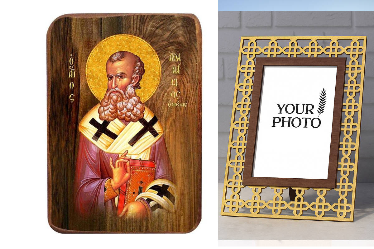 Σετ 2 τεμαχίων – Εικόνα Ορθοδοξίας Πολυτελείας  με  σχεδιο Σταυρούς μαζι με  Βάση σε  8 χρώματα με περίγραμμα χρυσό σε ξύλο Plywood (Πλακάζ)   με  βάση Μπομπονιέρα Βάπτισης Άγιος Αθανάσιος Σετ 20 τεμαχίων, Εικόνα Βάπτισης, Μπομπονιέρα Χειροποίητη Βυζαντιν