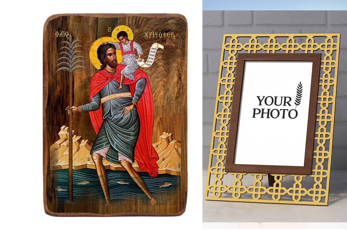 Εικόνα Ορθοδοξίας Πολυτελείας  με  σχεδιο Σταυρούς μαζι με  Βάση σε  8 χρώματα με περίγραμμα χρυσό σε ξύλο Plywood (Πλακάζ)   με  βάση Μπομπονιέρα Βάπτισης Άγιος Χριστόφορος Σετ 20 τεμαχίων, Εικόνα Βάπτισης, Χειροποίητη Βυζαντινή εικόνα Bomboniera 9x6cm,