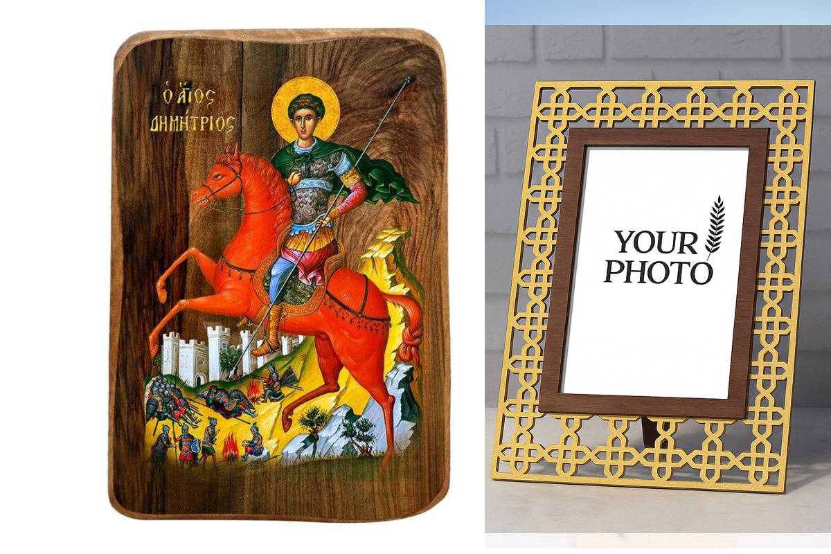 Εικόνα Ορθοδοξίας Πολυτελείας  με  σχεδιο Σταυρούς μαζι με  Βάση σε  8 χρώματα με περίγραμμα χρυσό σε ξύλο Plywood (Πλακάζ)   με  βάση Μπομπονιέρα βάπτισης Άγιος Δημήτριος Σετ 20 τεμαχίων, Εικόνα Βάπτισης, Χειροποίητη Βυζαντινή εικόνα Bomboniera 9x6cm, Χρ