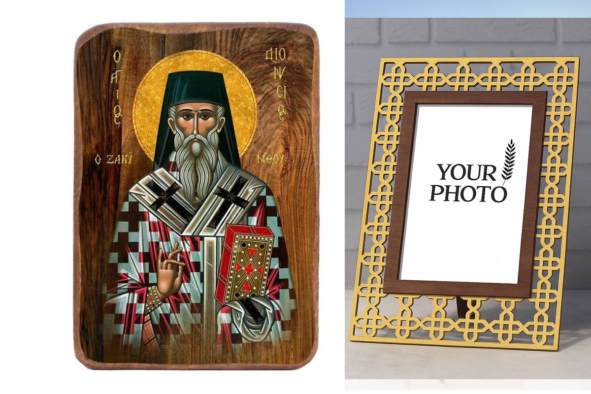 Σετ 2 τεμαχίων – Εικόνα Ορθοδοξίας Πολυτελείας  με  σχεδιο Σταυρούς μαζι με  Βάση σε  8 χρώματα με περίγραμμα χρυσό σε ξύλο Plywood (Πλακάζ)   με  βάση Μπομπονιέρα Βάπτισης Αγίου Διονυσίου Ζακύνθου Σετ 20 τεμαχίων, Εικόνα Βάπτισης, Βομπονιέρα Χειροποίητη