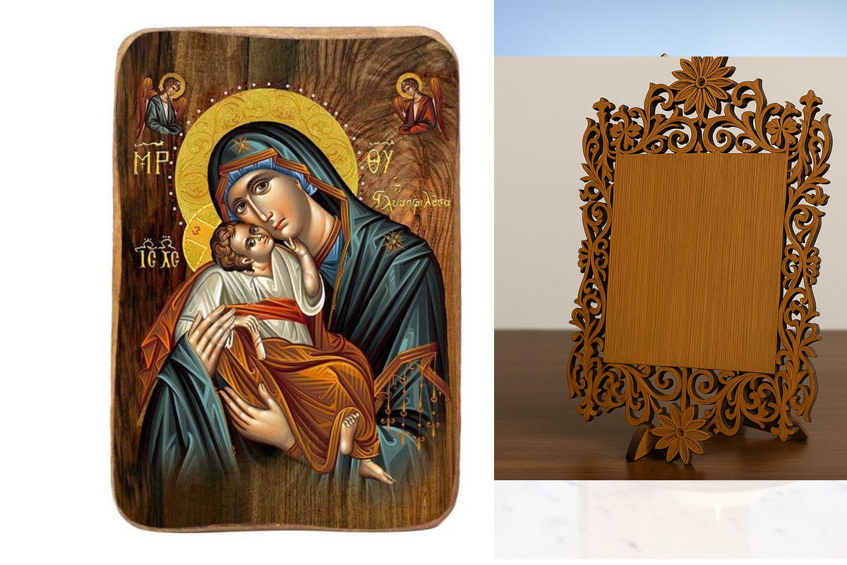 Εικόνα Ορθοδοξίας Δαντέλα μαζι με  Βάση σε  8 χρώματα με περίγραμμα χρυσό σε ξύλο Plywood (Πλακάζ)   με  βάση Παναγία του γλυκού φιλιού Μπομπονιέρα Βάπτισης Σετ 20 τεμαχίων, Εικόνα Βάπτισης, Μπομπονιέρα Χειροποίητη Βυζαντινή εικόνα 9x6cm, Χριστιανικό Δώρο