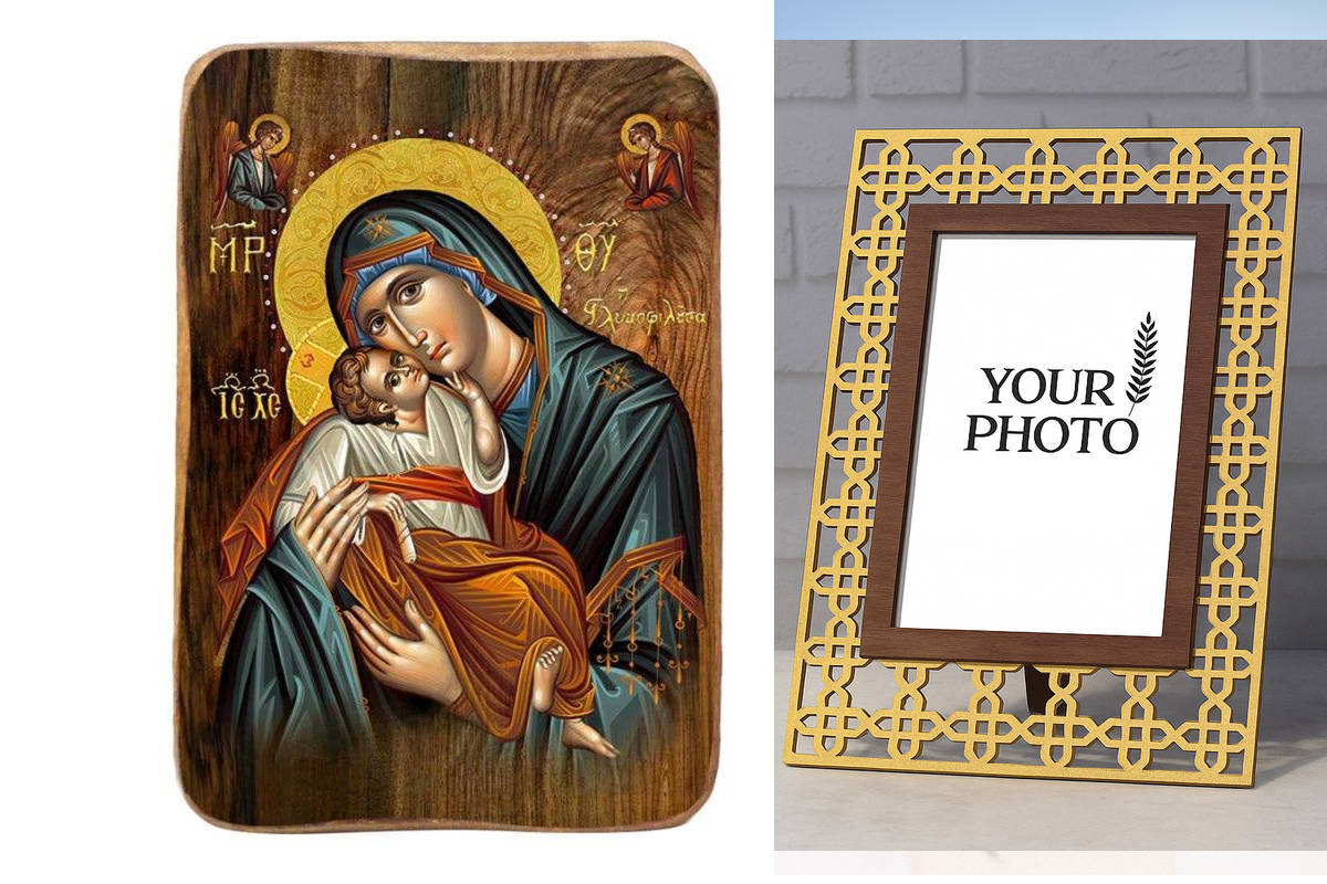 Εικόνα Ορθοδοξίας Πολυτελείας  με  σχεδιο Σταυρούς μαζι με  Βάση σε  8 χρώματα με περίγραμμα χρυσό σε ξύλο Plywood (Πλακάζ)   με  βάση Παναγία του γλυκού φιλιού Μπομπονιέρα Βάπτισης Σετ 20 τεμαχίων, Εικόνα Βάπτισης, Μπομπονιέρα Χειροποίητη Βυζαντινή εικόν