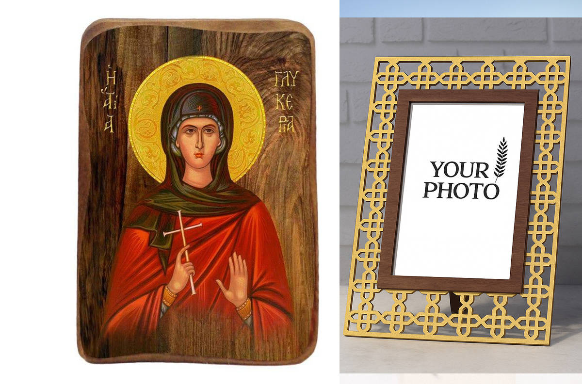 Σετ 2 τεμαχίων – Εικόνα Ορθοδοξίας Πολυτελείας  με  σχεδιο Σταυρούς μαζι με  Βάση σε  8 χρώματα με περίγραμμα χρυσό σε ξύλο Plywood (Πλακάζ)   με  βάση Μπομπονιέρα Βάπτισης Αγία Γλυκερία Σετ 20 τεμαχίων, Εικόνα Βάπτισης, Μπομπονιέρα Χειροποίητη Βυζαντινή