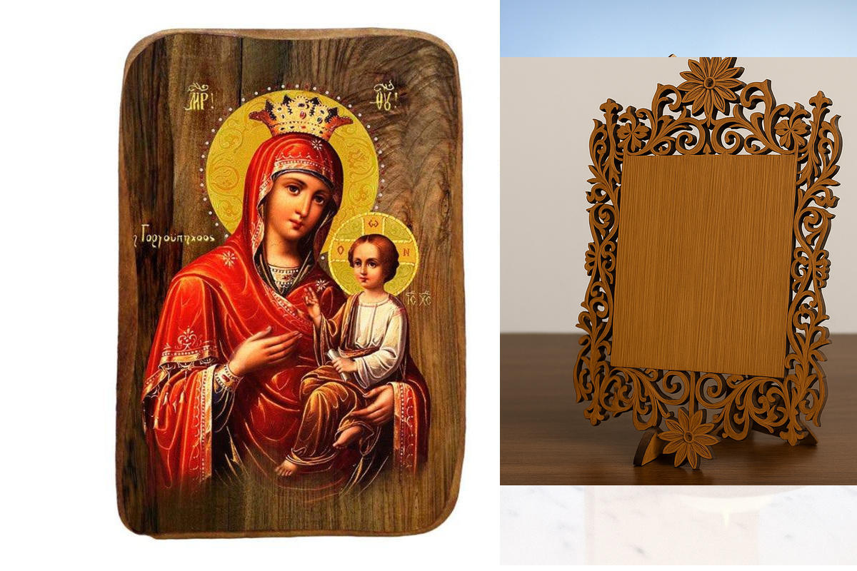 Σετ 2 τεμαχίων – Εικόνα Ορθοδοξίας Δαντέλα μαζι με  Βάση σε  8 χρώματα με περίγραμμα χρυσό σε ξύλο Plywood (Πλακάζ)   με  βάση Παναγία Γρήγορο Σετ Βάπτισης 20 τεμαχίων, Εικόνα Βάπτισης, Χειροποίητη Βυζαντινή εικόνα Bomboniera 9x6cm, Χριστιανικό Δώρο Διάστ