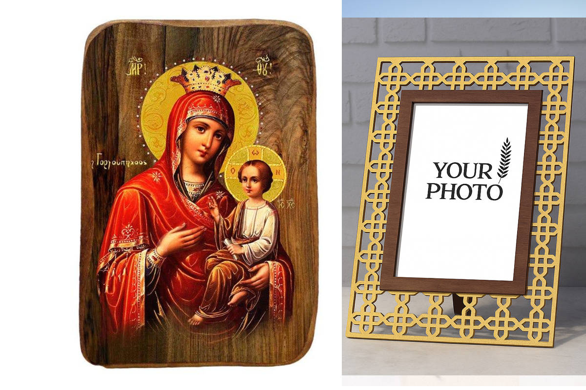 Σετ 2 τεμαχίων – Εικόνα Ορθοδοξίας Πολυτελείας  με  σχεδιο Σταυρούς μαζι με  Βάση σε  8 χρώματα με περίγραμμα χρυσό σε ξύλο Plywood (Πλακάζ)   με  βάση Παναγία Γρήγορο Σετ Βάπτισης 20 τεμαχίων, Εικόνα Βάπτισης, Χειροποίητη Βυζαντινή εικόνα Bomboniera 9x6c