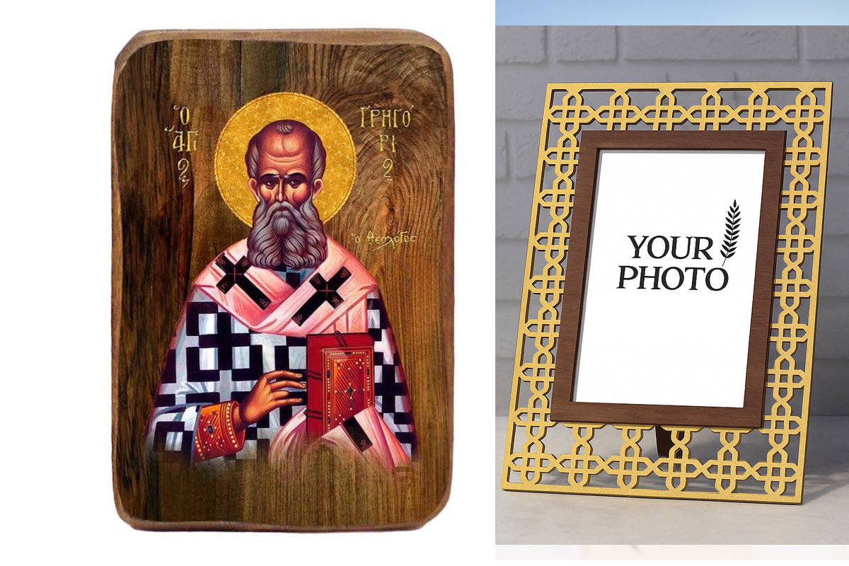 Σετ 2 τεμαχίων – Εικόνα Ορθοδοξίας Πολυτελείας  με  σχεδιο Σταυρούς μαζι με  Βάση σε  8 χρώματα με περίγραμμα χρυσό σε ξύλο Plywood (Πλακάζ)   με  βάση Μπομπονιέρα Βάπτισης Άγιος Γρηγόριος ο Θεολόγος Σετ 20 τεμαχίων, Εικόνα Βάπτισης, Μπομπονιέρα Χειροποίη