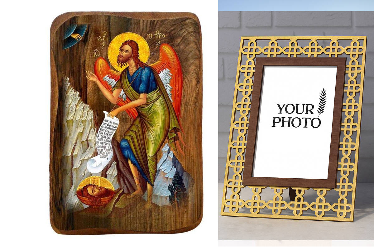 Εικόνα Ορθοδοξίας Πολυτελείας  με  σχεδιο Σταυρούς μαζι με  Βάση σε  8 χρώματα με περίγραμμα χρυσό σε ξύλο Plywood (Πλακάζ)   με  βάση Μπομπονιέρα βάπτισης Ιωάννης ο Βαπτιστής Σετ 20 τεμαχίων, Εικόνα Βάπτισης, Χειροποίητη Βυζαντινή εικόνα Bomboniera 9x6cm