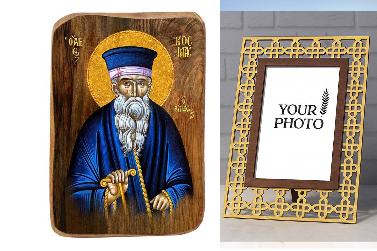 Εικόνα Ορθοδοξίας Πολυτελείας  με  σχεδιο Σταυρούς μαζι με  Βάση σε  8 χρώματα με περίγραμμα χρυσό σε ξύλο Plywood (Πλακάζ)   με  βάση Μπομπονιέρα Βάπτισης Άγιος Κοσμάς ο Αιτωλός Σετ 20 τεμαχίων, Εικόνα Βάπτισης, Μπομπονιέρα Χειροποίητη Βυζαντινή εικόνα 9