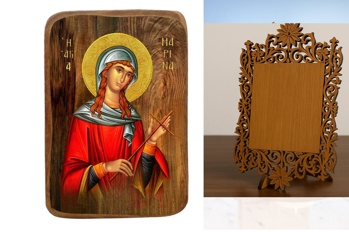 Εικόνα Ορθοδοξίας Δαντέλα μαζι με  Βάση σε  8 χρώματα με περίγραμμα χρυσό σε ξύλο Plywood (Πλακάζ)   με  βάση Μπομπονιέρα Βάπτισης Αγίας Μαρίνας Σετ 20 τεμαχίων, Εικόνα Βάπτισης, Μπομπονιέρα Χειροποίητη Βυζαντινή εικόνα 9x6cm, Χριστιανικό Δώρο Διάσταση 10