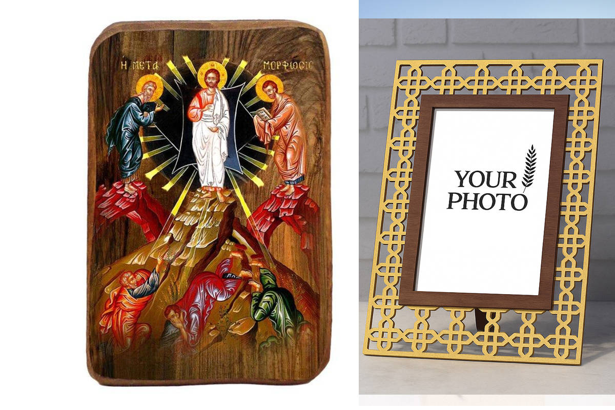 Εικόνα Ορθοδοξίας Πολυτελείας  με  σχεδιο Σταυρούς μαζι με  Βάση σε  8 χρώματα με περίγραμμα χρυσό σε ξύλο Plywood (Πλακάζ)   με  βάση Σετ Μπομπονιέρα Βάπτισης Μεταμόρφωση του Κυρίου 20 τεμαχίων, Εικόνα Βάπτισης, Χειροποίητη Βυζαντινή εικόνα Bomboniera 9x