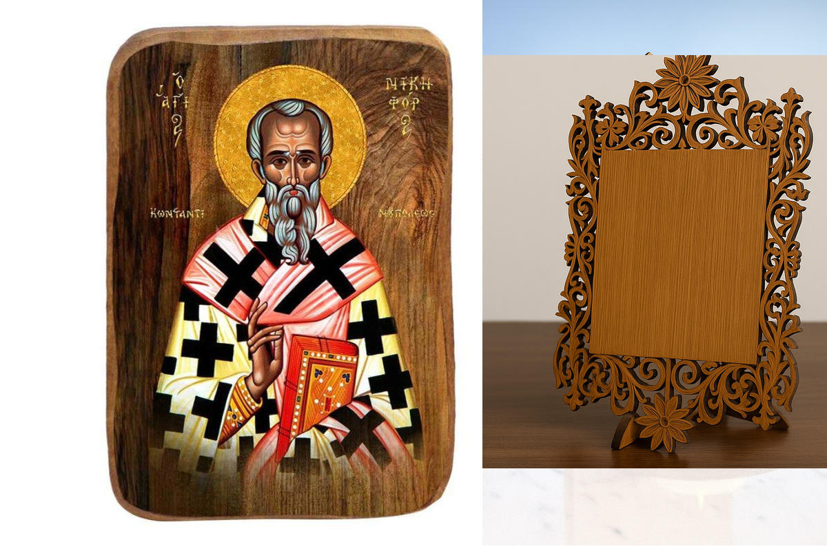 Εικόνα Ορθοδοξίας Δαντέλα μαζι με  Βάση σε  8 χρώματα με περίγραμμα χρυσό σε ξύλο Plywood (Πλακάζ)   με  βάση Μπομπονιέρα Βάπτισης Αγίου Νικηφόρου Σετ 20 τεμαχίων, Εικόνα Βάπτισης, Μπομπονιέρα Χειροποίητη Βυζαντινή εικόνα 9x6cm, Χριστιανικό Δώρο Διάσταση