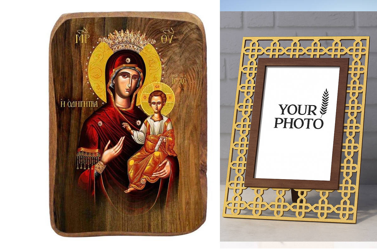 Σετ 2 τεμαχίων – Εικόνα Ορθοδοξίας Πολυτελείας  με  σχεδιο Σταυρούς μαζι με  Βάση σε  8 χρώματα με περίγραμμα χρυσό σε ξύλο Plywood (Πλακάζ)   με  βάση Μπομπονιέρα βάπτισης Παναγία Οδηγός Σετ 20 τεμαχίων, Εικόνα Βάπτισης, Bomboniera Χειροποίητη Βυζαντινή