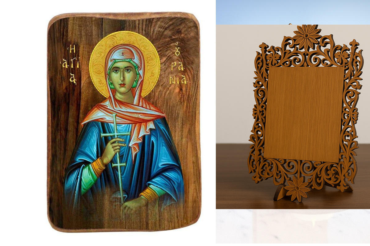 Εικόνα Ορθοδοξίας Δαντέλα μαζι με  Βάση σε  8 χρώματα με περίγραμμα χρυσό σε ξύλο Plywood (Πλακάζ)   με  βάση Μπομπονιέρα Βάπτισης Αγίας Ουρανίας Σετ 20 τεμαχίων, Εικόνα Βάπτισης, Χειροποίητη Βυζαντινή εικόνα Bomboniera 9x6cm, Χριστιανικό Δώρο Διάσταση 50