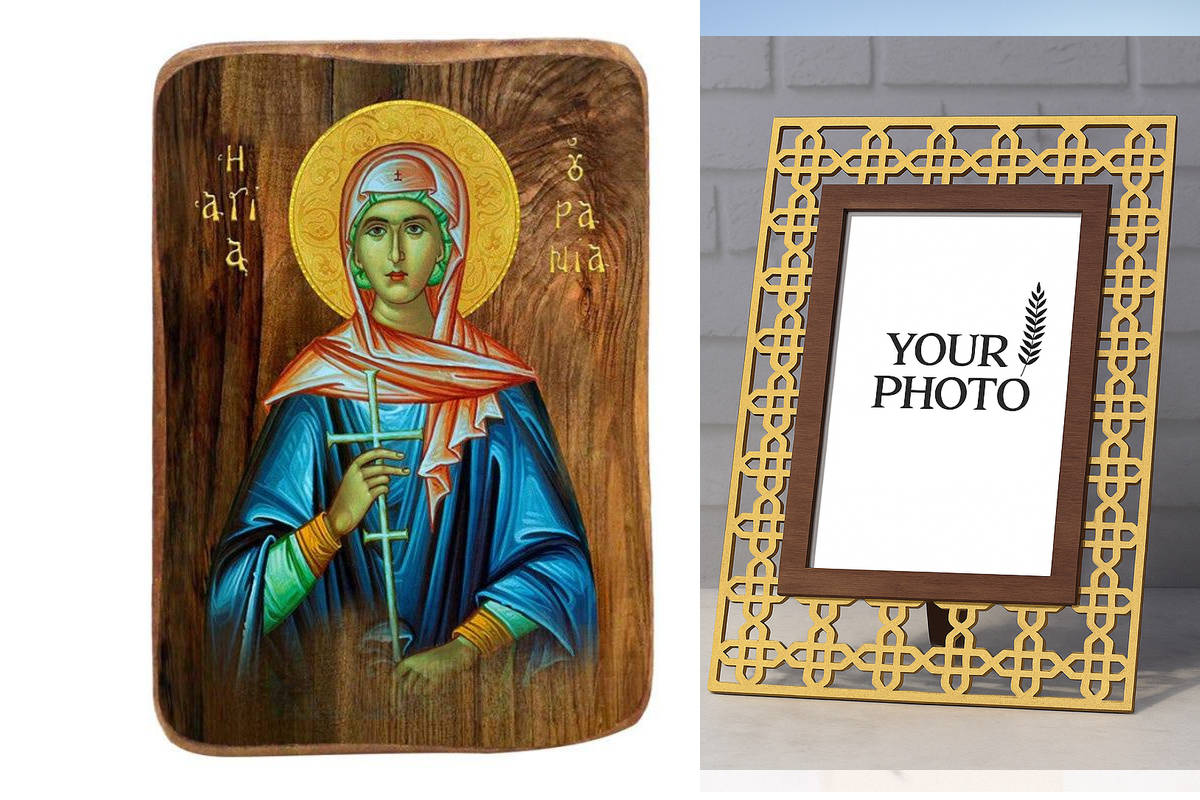 Σετ 2 τεμαχίων – Εικόνα Ορθοδοξίας Πολυτελείας  με  σχεδιο Σταυρούς μαζι με  Βάση σε  8 χρώματα με περίγραμμα χρυσό σε ξύλο Plywood (Πλακάζ)   με  βάση Μπομπονιέρα Βάπτισης Αγίας Ουρανίας Σετ 20 τεμαχίων, Εικόνα Βάπτισης, Χειροποίητη Βυζαντινή εικόνα Bomb