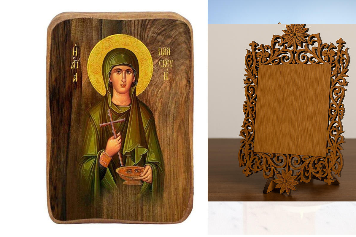 Εικόνα Ορθοδοξίας Δαντέλα μαζι με  Βάση σε  8 χρώματα με περίγραμμα χρυσό σε ξύλο Plywood (Πλακάζ)   με  βάση Μπομπονιέρα Βάπτισης Αγίας Παρασκευής Σετ 20 τεμαχίων, Εικόνα Βάπτισης, Μπομπονιέρα Χειροποίητη Βυζαντινή εικόνα 9x6cm, Χριστιανικό Δώρο Διάσταση