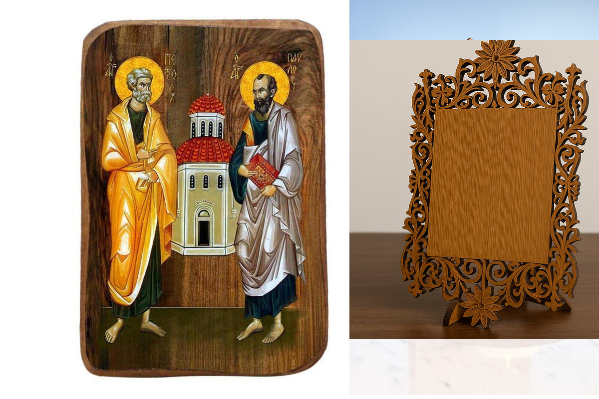 Σετ 2 τεμαχίων – Εικόνα Ορθοδοξίας Δαντέλα μαζι με  Βάση σε  8 χρώματα με περίγραμμα χρυσό σε ξύλο Plywood (Πλακάζ)   με  βάση Μπομπονιέρα Βάπτισης Αγίων Πέτρου και Παύλου Σετ 20 τεμαχίων, Εικόνα Βάπτισης, Χειροποίητη Βυζαντινή εικόνα Bomboniera 9x6cm, Χρ