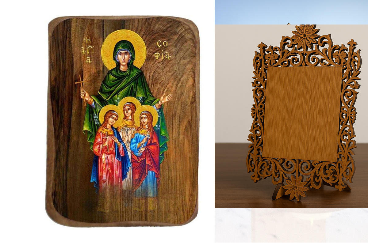 Εικόνα Ορθοδοξίας Δαντέλα μαζι με  Βάση σε  8 χρώματα με περίγραμμα χρυσό σε ξύλο Plywood (Πλακάζ)   με  βάση Μπομπονιέρα Βάπτισης Αγίας Σοφίας Σετ 20 τεμαχίων, Εικόνα Βάπτισης, Μπομπονιέρα Χειροποίητη Βυζαντινή εικόνα 9x6cm, Χριστιανικό Δώρο Διάσταση 45x