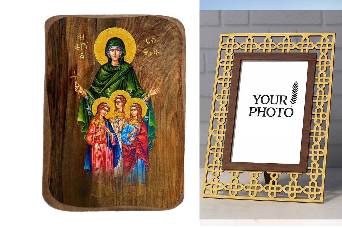 Σετ 2 τεμαχίων – Εικόνα Ορθοδοξίας Πολυτελείας  με  σχεδιο Σταυρούς μαζι με  Βάση σε  8 χρώματα με περίγραμμα χρυσό σε ξύλο Plywood (Πλακάζ)   με  βάση Μπομπονιέρα Βάπτισης Αγίας Σοφίας Σετ 20 τεμαχίων, Εικόνα Βάπτισης, Μπομπονιέρα Χειροποίητη Βυζαντινή ε