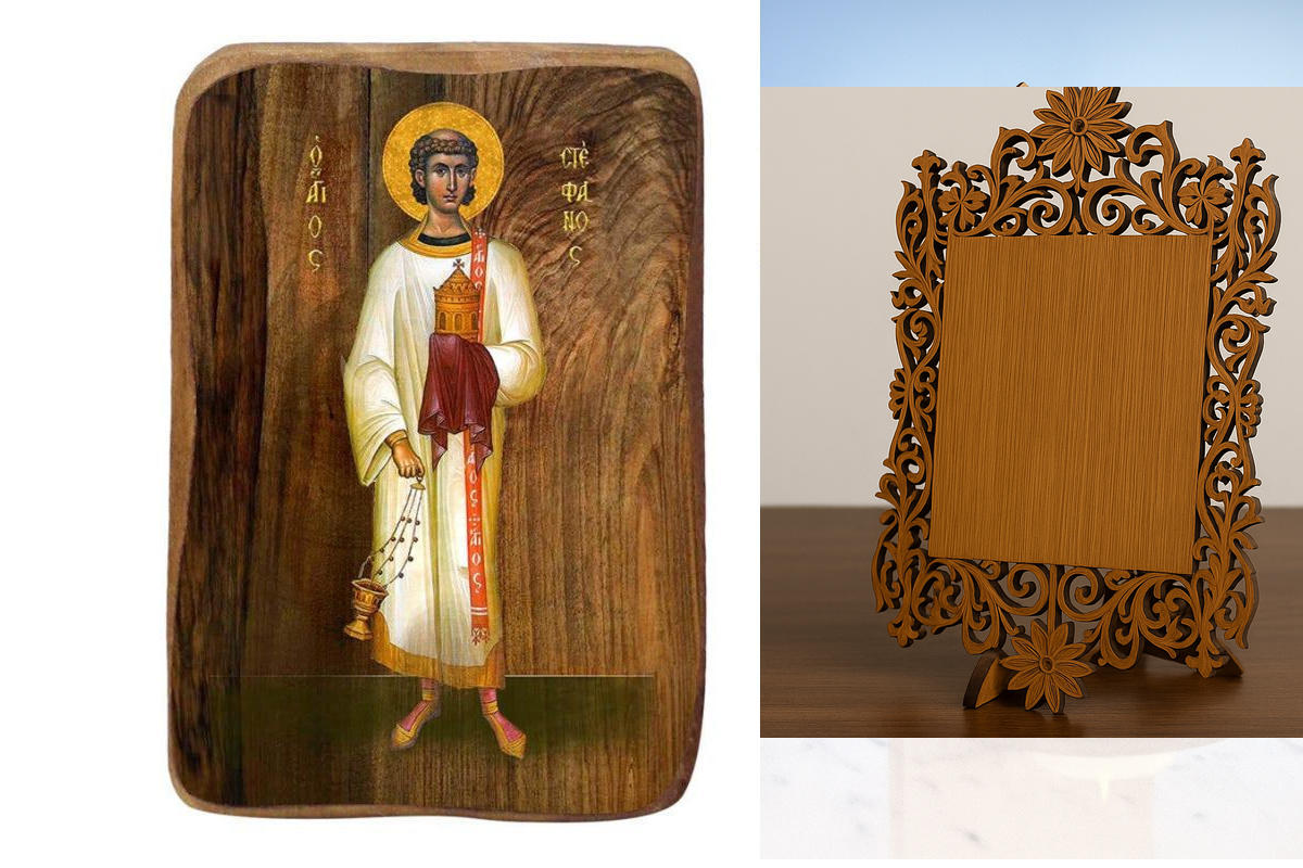 Εικόνα Ορθοδοξίας Δαντέλα μαζι με  Βάση σε  8 χρώματα με περίγραμμα χρυσό σε ξύλο Plywood (Πλακάζ)   με  βάση Μπομπονιέρα Βάπτισης Αγίου Στεφάνου Σετ 20 τεμαχίων, Εικόνα Βάπτισης, Μπομπονιέρα Χειροποίητη Βυζαντινή εικόνα 9x6cm, Χριστιανικό Δώρο Διάσταση 2