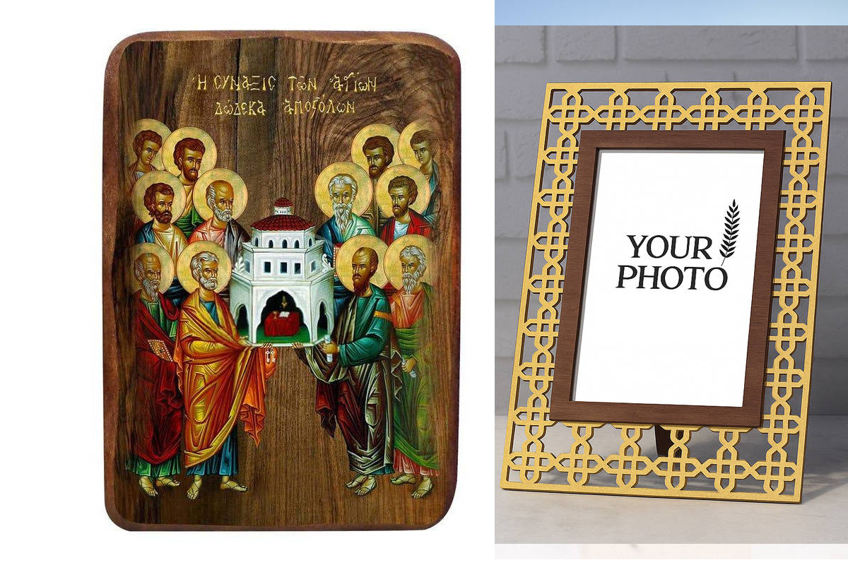 Σετ 2 τεμαχίων – Εικόνα Ορθοδοξίας Πολυτελείας  με  σχεδιο Σταυρούς μαζι με  Βάση σε  8 χρώματα με περίγραμμα χρυσό σε ξύλο Plywood (Πλακάζ)   με  βάση Μπομπονιέρα Βάπτισης Σύναξη των Δώδεκα Αποστόλων Σετ 20 τεμαχίων, Εικόνα Βάπτισης, Μπομπονιέρα Χειροποί