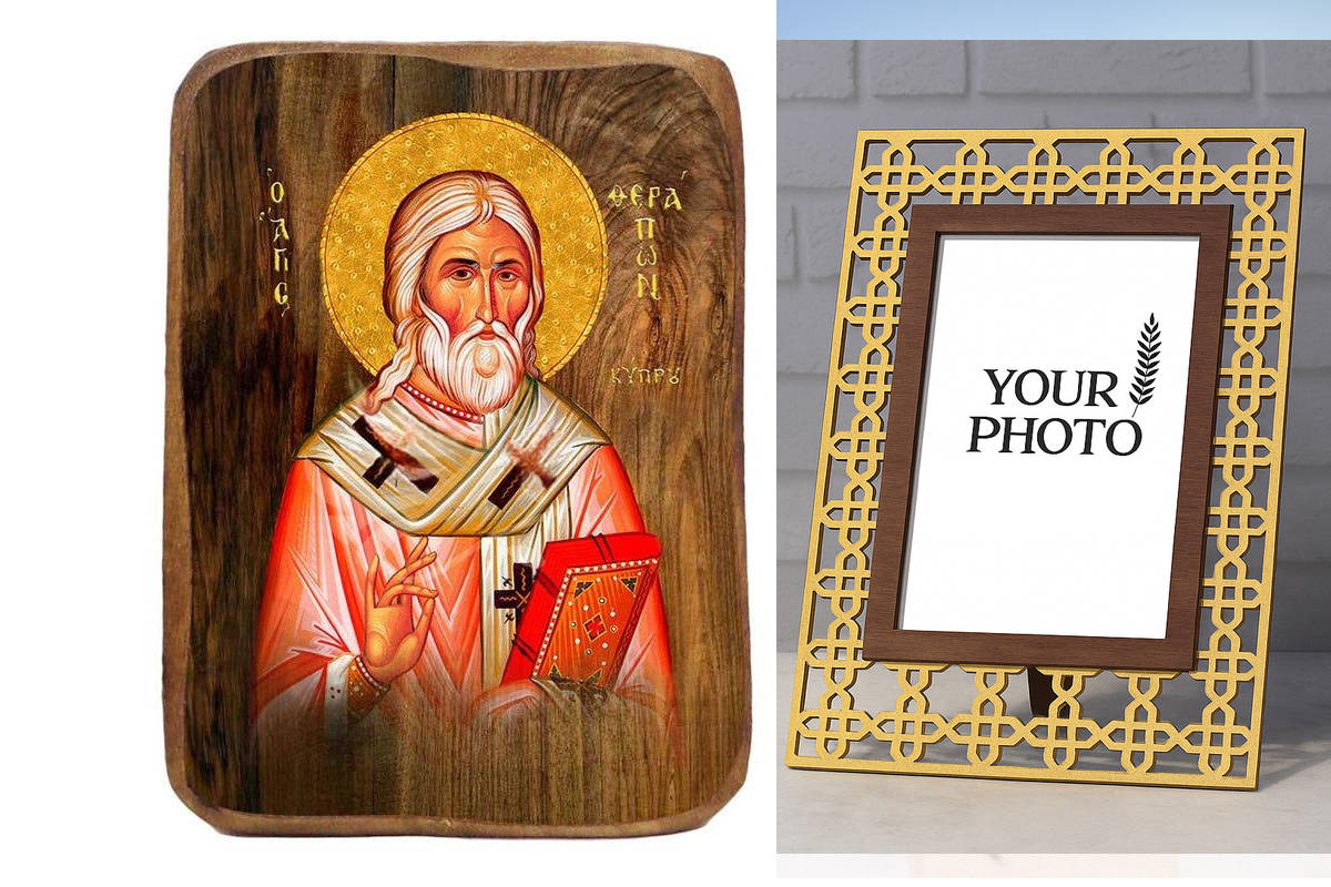 Σετ 2 τεμαχίων – Εικόνα Ορθοδοξίας Πολυτελείας  με  σχεδιο Σταυρούς μαζι με  Βάση σε  8 χρώματα με περίγραμμα χρυσό σε ξύλο Plywood (Πλακάζ)   με  βάση Μπομπονιέρα Βάπτισης Αγίου Θεράποντος Σετ 20 τεμαχίων, Εικόνα Βάπτισης, Βομπονιέρα Χειροποίητη Βυζαντιν