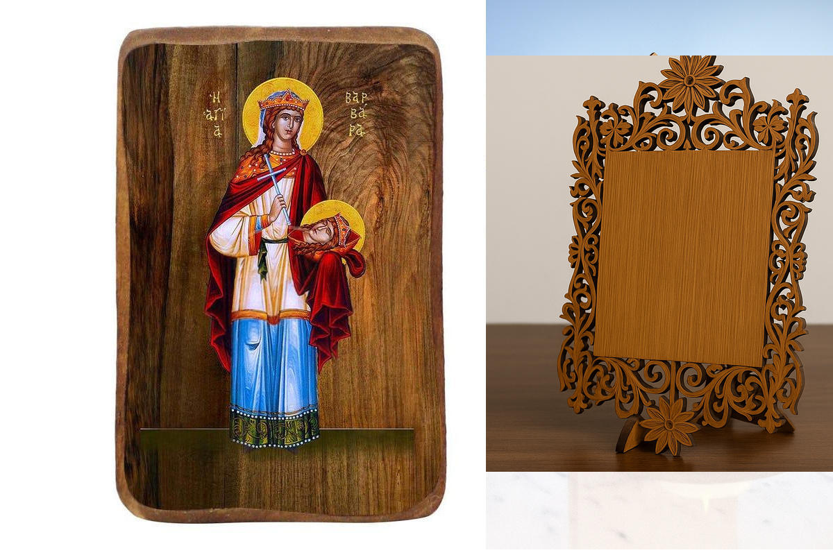 Εικόνα Ορθοδοξίας Δαντέλα μαζι με  Βάση σε  8 χρώματα με περίγραμμα χρυσό σε ξύλο Plywood (Πλακάζ)   με  βάση Μπομπονιέρα Βάπτισης Αγίας Βαρβάρας Σετ 20 τεμαχίων, Εικόνα Βάπτισης, Χειροποίητη Βυζαντινή εικόνα Bomboniera 9x6cm, Χριστιανικό Δώρο Διάσταση 50