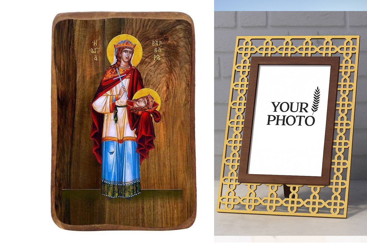 Σετ 2 τεμαχίων – Εικόνα Ορθοδοξίας Πολυτελείας  με  σχεδιο Σταυρούς μαζι με  Βάση σε  8 χρώματα με περίγραμμα χρυσό σε ξύλο Plywood (Πλακάζ)   με  βάση Μπομπονιέρα Βάπτισης Αγίας Βαρβάρας Σετ 20 τεμαχίων, Εικόνα Βάπτισης, Χειροποίητη Βυζαντινή εικόνα Bomb