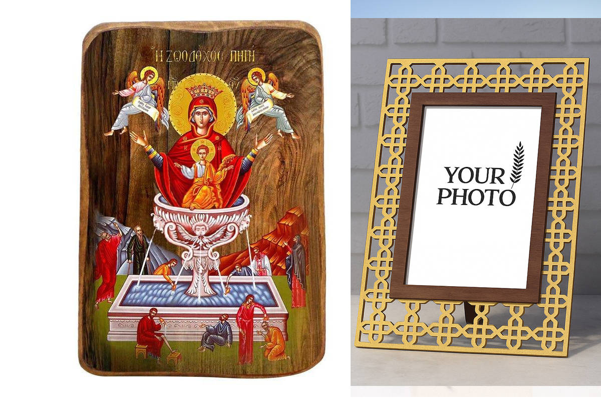 Σετ 2 τεμαχίων – Εικόνα Ορθοδοξίας Πολυτελείας  με  σχεδιο Σταυρούς μαζι με  Βάση σε  8 χρώματα με περίγραμμα χρυσό σε ξύλο Plywood (Πλακάζ)   με  βάση Παναγία η Ζωοδόχος Ανοιξιάτικη Μπομπονιέρα Βάπτισης Σετ 20 τεμαχίων, Εικόνα Βάπτισης, Bomboniera Χειροπ