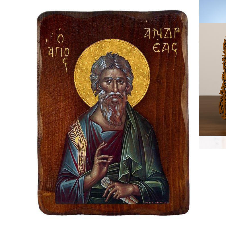 Εικόνα Ορθοδοξίας Δαντέλα μαζι με  Βάση σε  8 χρώματα με περίγραμμα χρυσό σε ξύλο Plywood (Πλακάζ)   με  βάση Εικόνα Αγίου Ανδρέα, Χειροποίητη ελληνορθόδοξη εικόνα του Αγίου Ανδρέα, επιτοίχια πλάκα βυζαντινής τέχνης, θρησκευτικό δώρο, χριστιανική διακόσμη