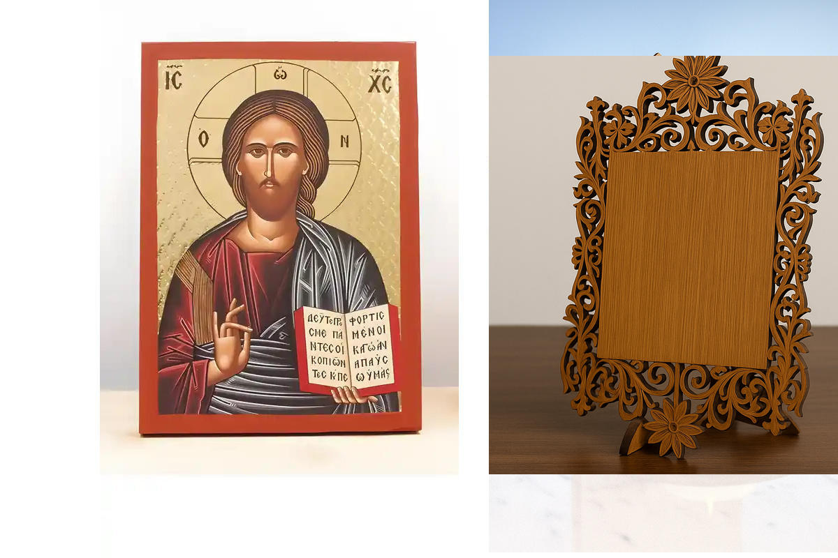 Εικόνα Ορθοδοξίας Δαντέλα μαζι με  Βάση σε  8 χρώματα με περίγραμμα χρυσό σε ξύλο Plywood (Πλακάζ)   με  βάση Ευλογία Ιησού Χριστού, Ξύλινη Χειροποίητη Εικόνα με Χαρακτική Ελληνική Βυζαντινού Στυλ σε Ξύλινη πλάκα Θρησκευτικό Χειροποίητη Ελληνορθόδοξη εικό