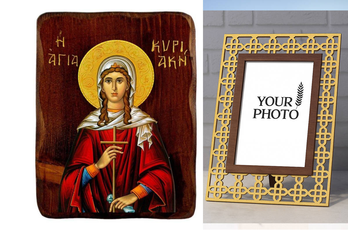 Εικόνα Ορθοδοξίας Πολυτελείας  με  σχεδιο Σταυρούς μαζι με  Βάση σε  8 χρώματα με περίγραμμα χρυσό σε ξύλο Plywood (Πλακάζ)   με  βάση Εικόνα Αγίας Κυριακής, Χειροποίητη Ελληνορθόδοξη εικόνα Αγίας Κυριακής, επιτοίχια πλάκα βυζαντινής τέχνης, θρησκευτικό δ