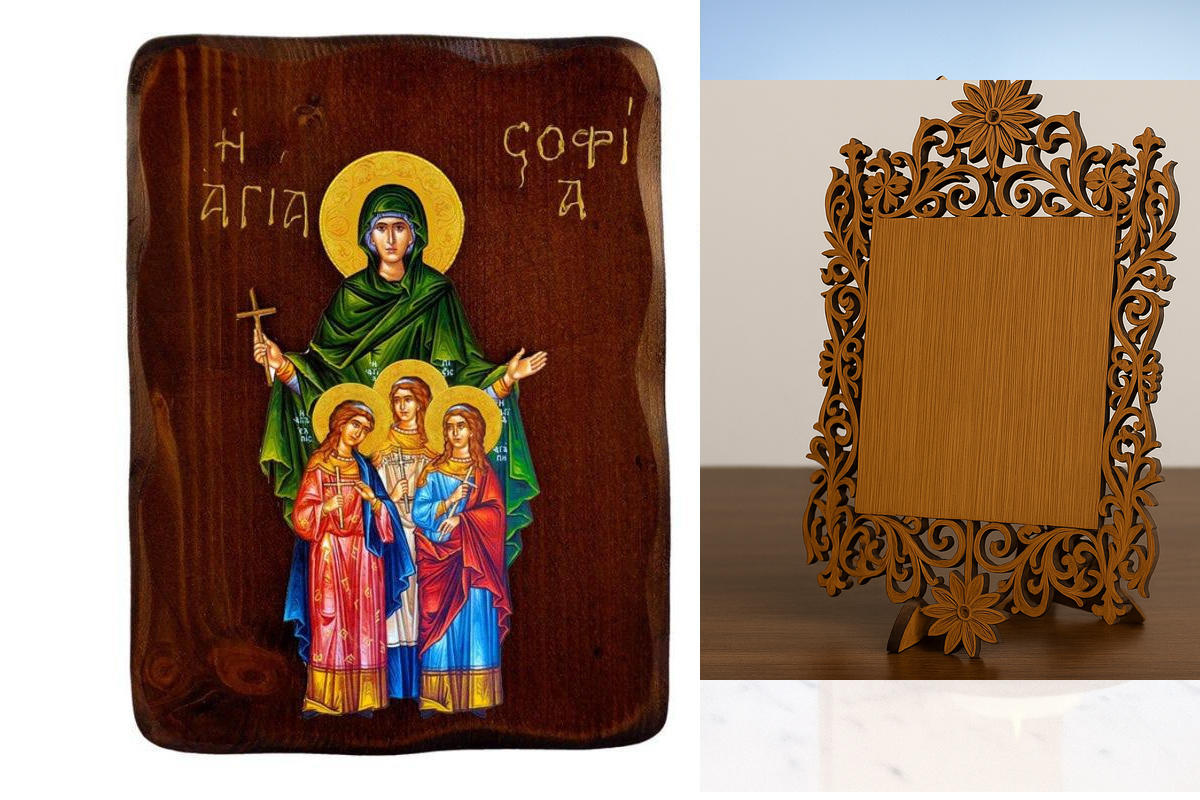Εικόνα Ορθοδοξίας Δαντέλα μαζι με  Βάση σε  8 χρώματα με περίγραμμα χρυσό σε ξύλο Plywood (Πλακάζ)   με  βάση Εικόνα Αγίας Σοφίας, Χειροποίητη Ελληνορθόδοξη εικόνα της Αγίας Σοφίας, Κρεμαστή πλάκα βυζαντινής τέχνης, θρησκευτικό δώρο, χριστιανική διακόσμησ