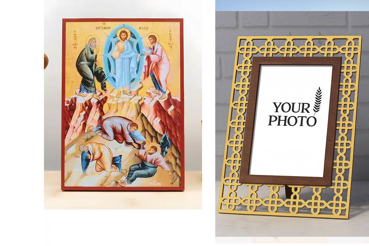 Εικόνα Ορθοδοξίας Πολυτελείας  με  σχεδιο Σταυρούς μαζι με  Βάση σε  8 χρώματα με περίγραμμα χρυσό σε ξύλο Plywood (Πλακάζ)   με  βάση Η Μεταμόρφωση «Μεταμόρφωση» του Ιησού Χριστού, Ξύλινη Χειροποίητη Εικόνα Ελληνικού Premium Βυζαντινού Στυλ Κρεμαστή σε Ξ