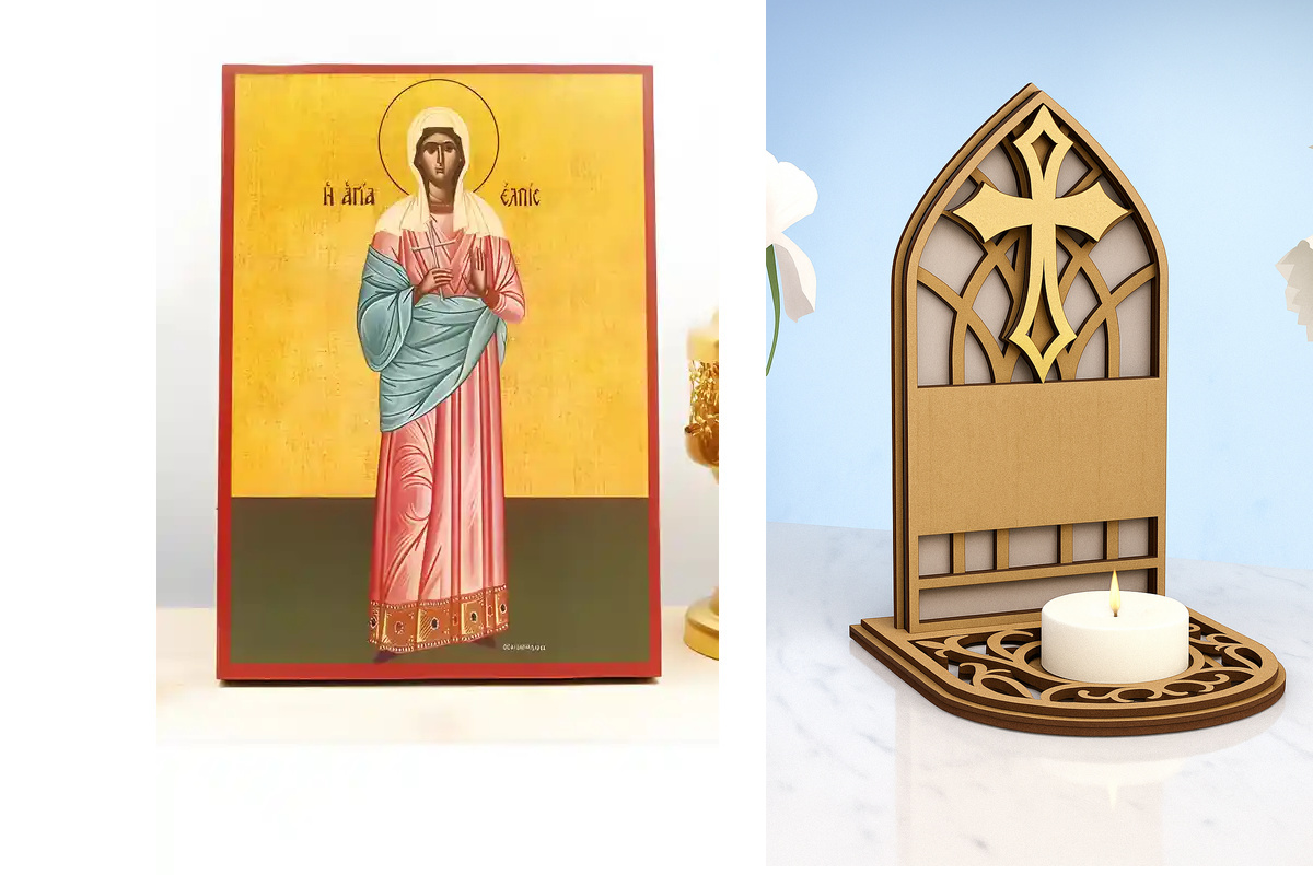 Εικόνα Ορθοδοξίας Καντηλάκι σε  8 χρώματα με περίγραμμα χρυσό σε ξύλο Plywood (Πλακάζ)   με  βάση Αγία Ελπίς Ελπίδα, Ξύλινη Χειροποίητη Εικόνα Ελληνικού Βυζαντινού Στυλ Κρεμαστή σε Ξύλινη Πλάκα Χειροποίητη Ελληνορθόδοξη εικόνα του Ιησού Χριστού, Κρεμαστή