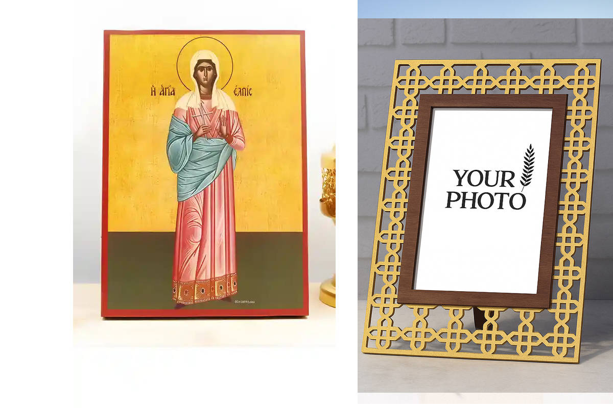 Εικόνα Ορθοδοξίας Πολυτελείας  με  σχεδιο Σταυρούς μαζι με  Βάση σε  8 χρώματα με περίγραμμα χρυσό σε ξύλο Plywood (Πλακάζ)   με  βάση Αγία Ελπίς Ελπίδα, Ξύλινη Χειροποίητη Εικόνα Ελληνικού Βυζαντινού Στυλ Κρεμαστή σε Ξύλινη Πλάκα Χειροποίητη Ελληνορθόδοξ