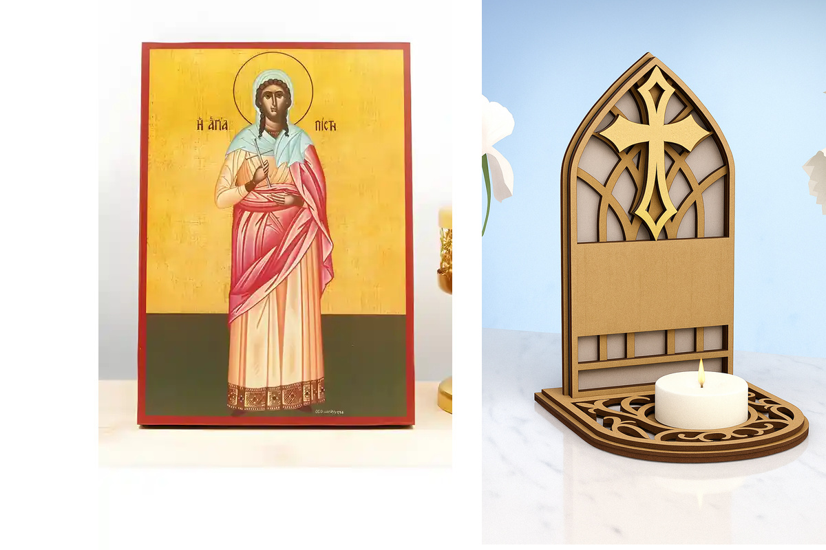 Εικόνα Ορθοδοξίας Καντηλάκι σε  8 χρώματα με περίγραμμα χρυσό σε ξύλο Plywood (Πλακάζ)   με  βάση Saints “Pisti” Faith, Ξύλινη Χειροποίητη Εικόνα Ελληνικού Premium Βυζαντινού Στυλ Κρεμαστή σε ξύλινη πλάκα Χειροποίητη Ελληνορθόδοξη εικόνα του Ιησού Χριστού