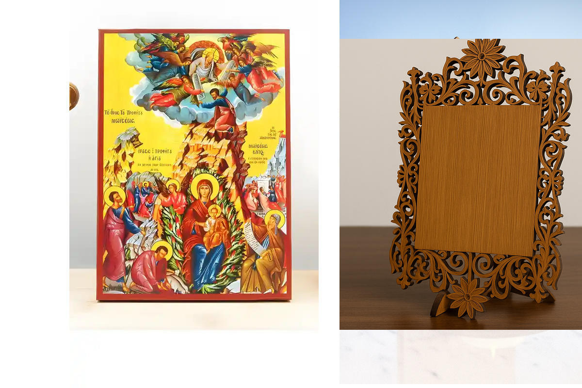 Εικόνα Ορθοδοξίας Δαντέλα μαζι με  Βάση σε  8 χρώματα με περίγραμμα χρυσό σε ξύλο Plywood (Πλακάζ)   με  βάση Παναγία της Φλεγόμενης Θάμνου, Ξύλινη Χειροποίητη Εικόνα Ελληνικού Βυζαντινού Στυλ τοίχου Κρεμασμένη σε ξύλινη πλάκα Θρησκευτικό θέμα Χειροποίητη