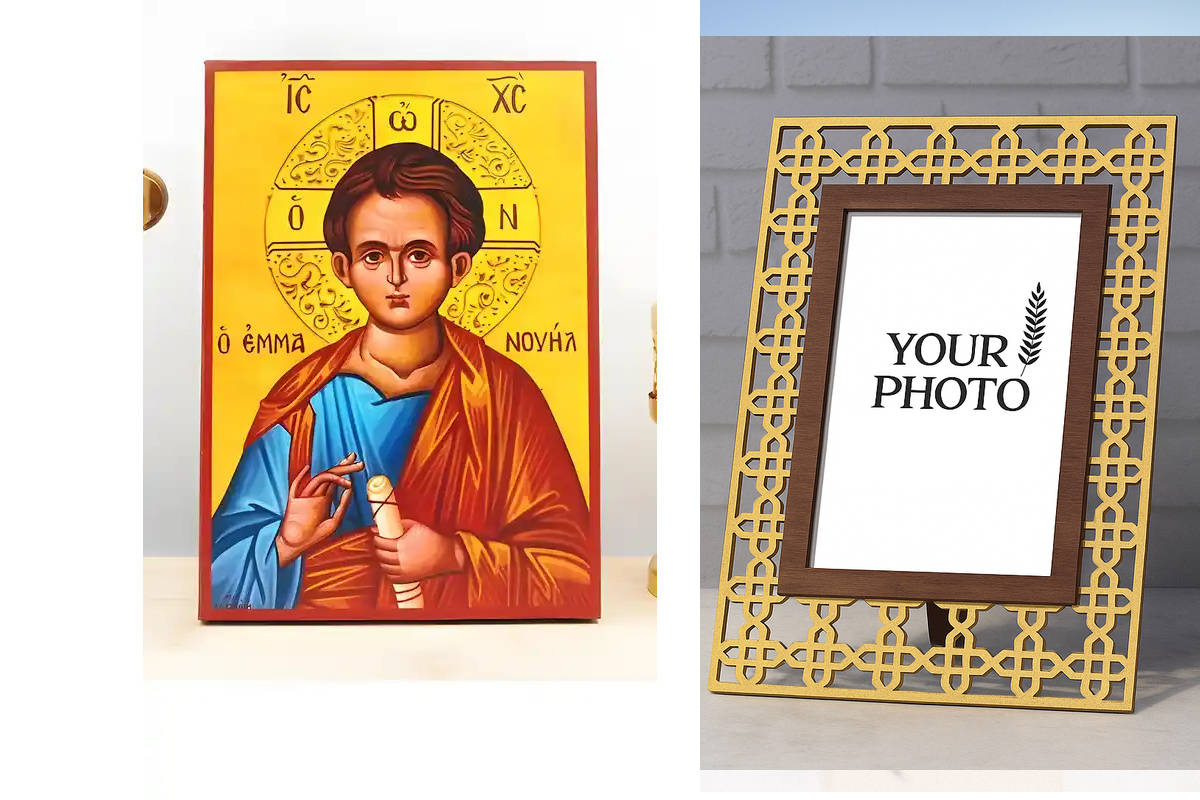 Εικόνα Ορθοδοξίας Πολυτελείας  με  σχεδιο Σταυρούς μαζι με  Βάση σε  8 χρώματα με περίγραμμα χρυσό σε ξύλο Plywood (Πλακάζ)   με  βάση Ιησούς Χριστός «Ο Θεός μαζί μας» Εμμανουήλ, Ξύλινη Χειροποίητη Εικόνα Ελληνικού Premium Βυζαντινού Στυλ Κρεμασμένο σε ξύ