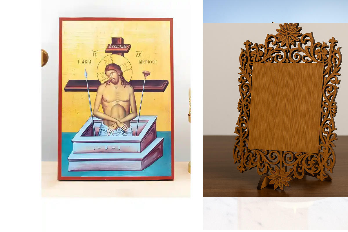 Εικόνα Ορθοδοξίας Δαντέλα μαζι με  Βάση σε  8 χρώματα με περίγραμμα χρυσό σε ξύλο Plywood (Πλακάζ)   με  βάση Jesus Christ Man of Sorrows "Extreme Humility", Ξύλινη Χειροποίητη Εικόνα Ελληνικού Premium Βυζαντινού Στυλ τοίχου Κρεμασμένη σε ξύλινη πλάκα Θρη