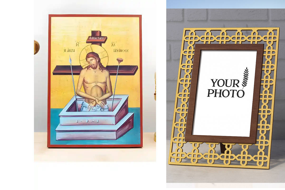 Εικόνα Ορθοδοξίας Πολυτελείας  με  σχεδιο Σταυρούς μαζι με  Βάση σε  8 χρώματα με περίγραμμα χρυσό σε ξύλο Plywood (Πλακάζ)   με  βάση Jesus Christ Man of Sorrows "Extreme Humility", Ξύλινη Χειροποίητη Εικόνα Ελληνικού Premium Βυζαντινού Στυλ τοίχου Κρεμα