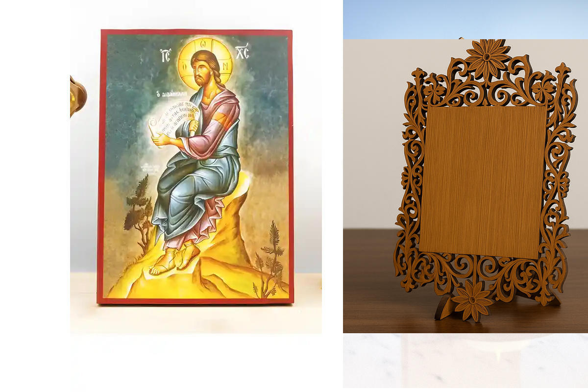 Εικόνα Ορθοδοξίας Δαντέλα μαζι με  Βάση σε  8 χρώματα με περίγραμμα χρυσό σε ξύλο Plywood (Πλακάζ)   με  βάση Jesus Christ The Preacher Πλήρης, Ξύλινη Χειροποίητη Εικόνα Ελληνικού Premium Βυζαντινού Στυλ τοίχου Κρεμασμένη σε ξύλινη πλάκα Θρησκευτικό θέμα