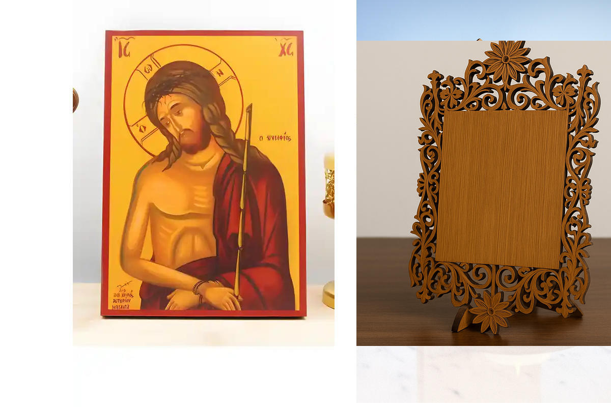 Σετ 2 τεμαχίων – Εικόνα Ορθοδοξίας Δαντέλα μαζι με  Βάση σε  8 χρώματα με περίγραμμα χρυσό σε ξύλο Plywood (Πλακάζ)   με  βάση Ιησούς Χριστός ο Νυμφίος, Ξύλινη Χειροποίητη Εικόνα Ελληνικού Premium Βυζαντινού Στυλ Κρεμαστή σε ξύλινη πλάκα Θρησκευτικό θέμα