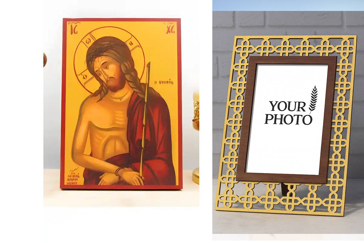 Εικόνα Ορθοδοξίας Πολυτελείας  με  σχεδιο Σταυρούς μαζι με  Βάση σε  8 χρώματα με περίγραμμα χρυσό σε ξύλο Plywood (Πλακάζ)   με  βάση Ιησούς Χριστός ο Νυμφίος, Ξύλινη Χειροποίητη Εικόνα Ελληνικού Premium Βυζαντινού Στυλ Κρεμαστή σε ξύλινη πλάκα Θρησκευτι