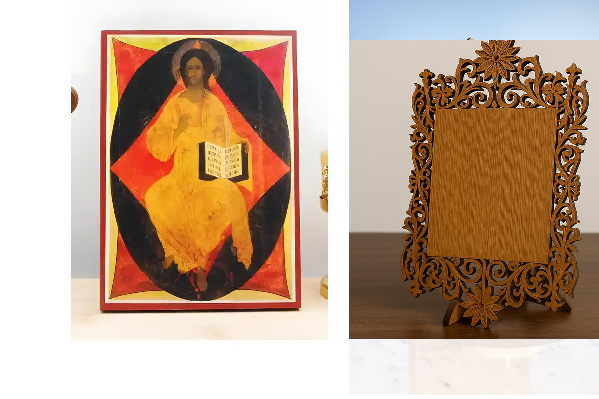 Εικόνα Ορθοδοξίας Δαντέλα μαζι με  Βάση σε  8 χρώματα με περίγραμμα χρυσό σε ξύλο Plywood (Πλακάζ)   με  βάση Ιησούς Χριστός Βασιλιάς των Βασιλέων Ενθρονισμένος, Ξύλινη Χειροποίητη Εικόνα Ελληνικού Premium Βυζαντινού Στυλ τοίχου Κρεμασμένη σε ξύλινη πλάκα