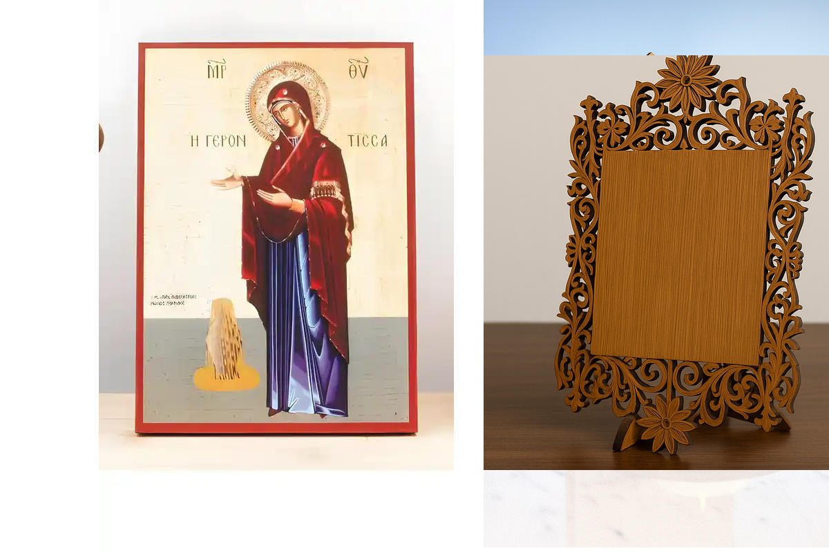 Εικόνα Ορθοδοξίας Δαντέλα μαζι με  Βάση σε  8 χρώματα με περίγραμμα χρυσό σε ξύλο Plywood (Πλακάζ)   με  βάση Παναγία η Παλιά «Γερόντισα», Ξύλινη Χειροποίητη Εικόνα Ελληνικού Βυζαντινού Στυλ Κρεμαστή σε Ξύλινη Πλάκα Θρησκευτικό Θέμα Χειροποίητη Ελληνορθόδ