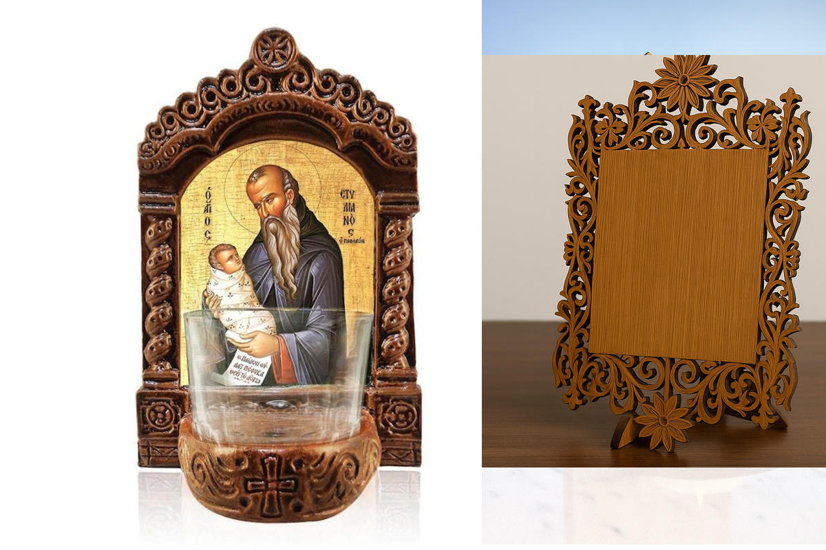 Εικόνα Ορθοδοξίας Δαντέλα μαζι με  Βάση σε  8 χρώματα με περίγραμμα χρυσό σε ξύλο Plywood (Πλακάζ)   με  βάση Φωτιστικό Αγρυπνίας Αγίου Στυλιανού, Παιδικός Προστάτης Αγίου Στυλιανού, Ελληνικής κατασκευής Επιτραπέζια εικόνα, Χειροποίητο Κεραμικό Φωτιστικό