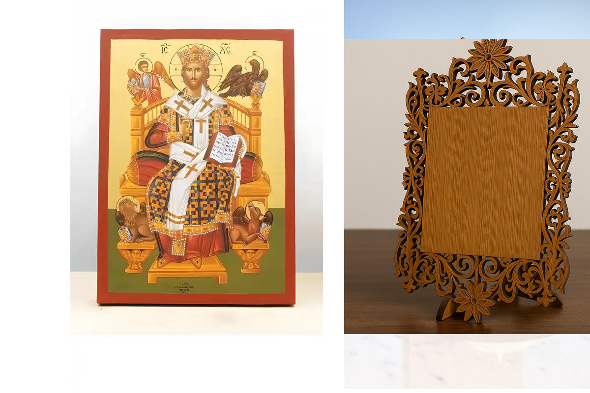 Εικόνα Ορθοδοξίας Δαντέλα μαζι με  Βάση σε  8 χρώματα με περίγραμμα χρυσό σε ξύλο Plywood (Πλακάζ)   με  βάση Ιησούς Χριστός ο Μέγας Αρχιερέας. Ξύλινη Χειροποίητη Εικόνα με χρυσό φύλλο Ελληνικού Premium Βυζαντινού Στυλ Κρεμασμένο σε ξύλινη πλάκα Θρησκευτι