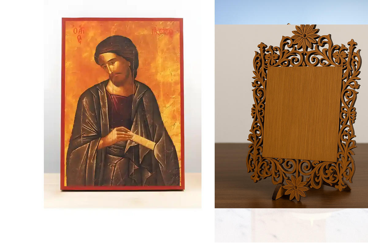 Εικόνα Ορθοδοξίας Δαντέλα μαζι με  Βάση σε  8 χρώματα με περίγραμμα χρυσό σε ξύλο Plywood (Πλακάζ)   με  βάση Άγιος Ιάκωβος αδερφός του Ιησού, Ξύλινη Χειροποίητη Εικόνα Ελληνικού Premium Βυζαντινού Στυλ Κρεμασμένο σε ξύλινη πλάκα Θρησκευτικό θέμα Χειροποί